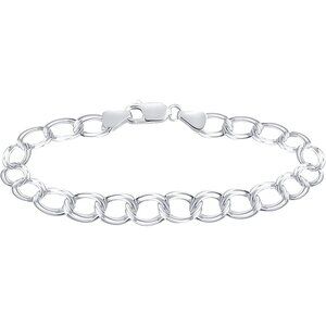 925 Sterling Silver Double Ring Charm Link Bracelet 8-inch for Women